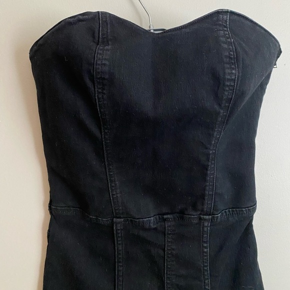 BNWT ZARA Denim Pants Jumpsuit Black with Sweetheart Top Size Small - Picture 4 of 8